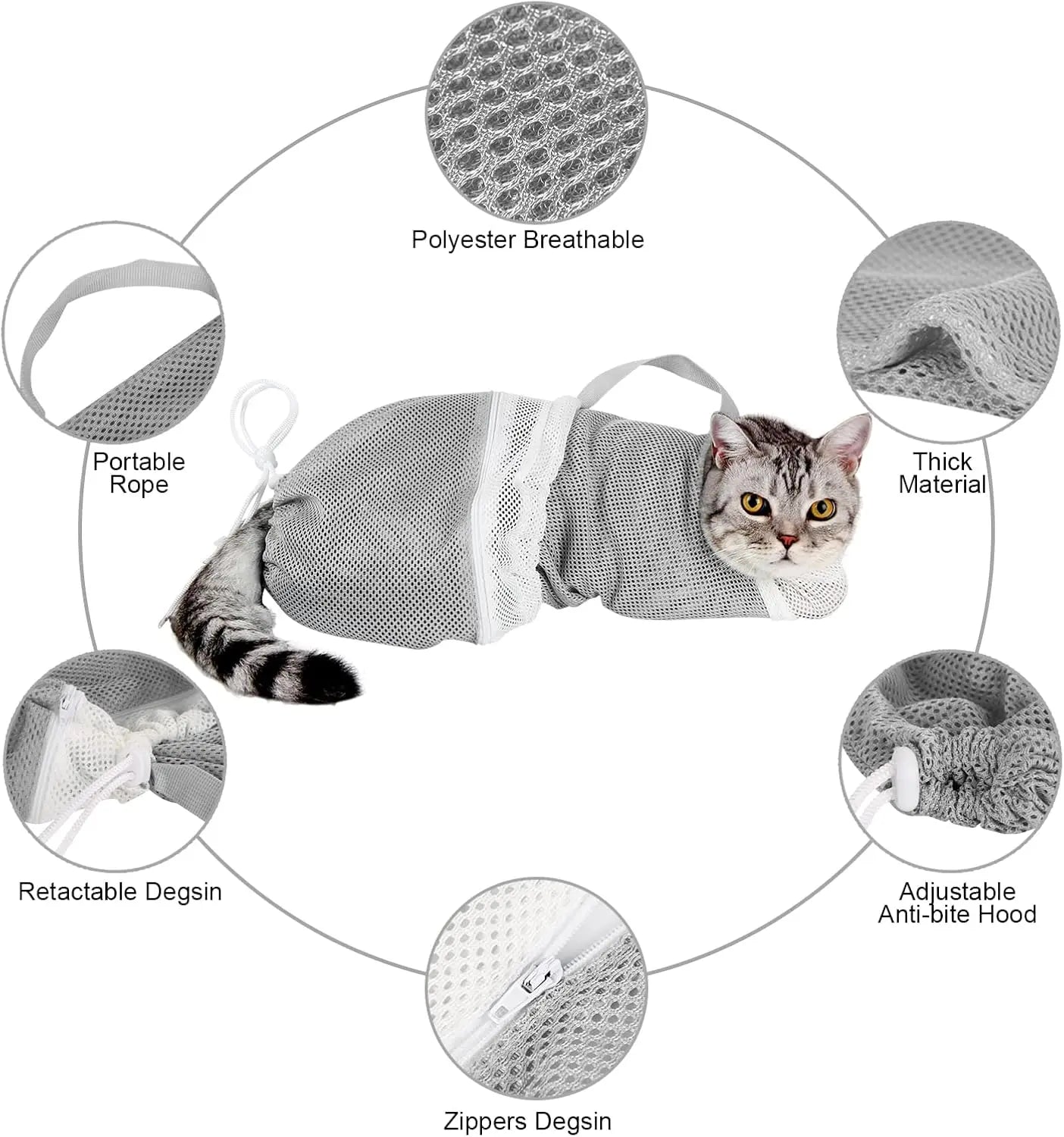 Portable Cat Bathing Mesh Bag - Adjustable Drawstring Design for Safe Grooming, Nail Trimming, and Travel Accessory