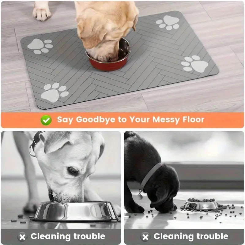 Quick-Dry Absorbent Pet Feeding Mat for Dogs & Cats - Non-Slip Rubber Base, Indoor Use, Dark Polyester Surface