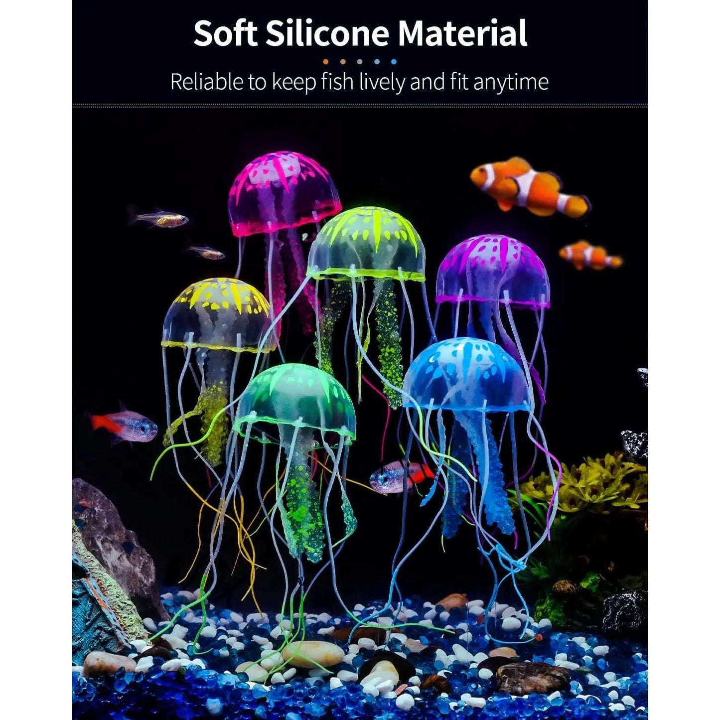 Vibrant 6-Pack Glowing Jellyfish Aquarium Ornaments - Enchanting Underwater Decor