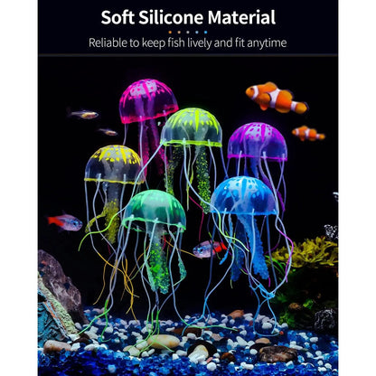 Vibrant 6-Pack Glowing Jellyfish Aquarium Ornaments - Enchanting Underwater Decor