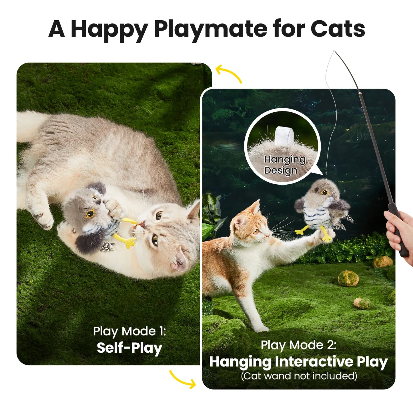 Potaroma Interactive Flapping Bird Cat Toy – Realistic Chirping & Rechargeable Fun for Cats & Kittens (5.1" – Cuckoo)