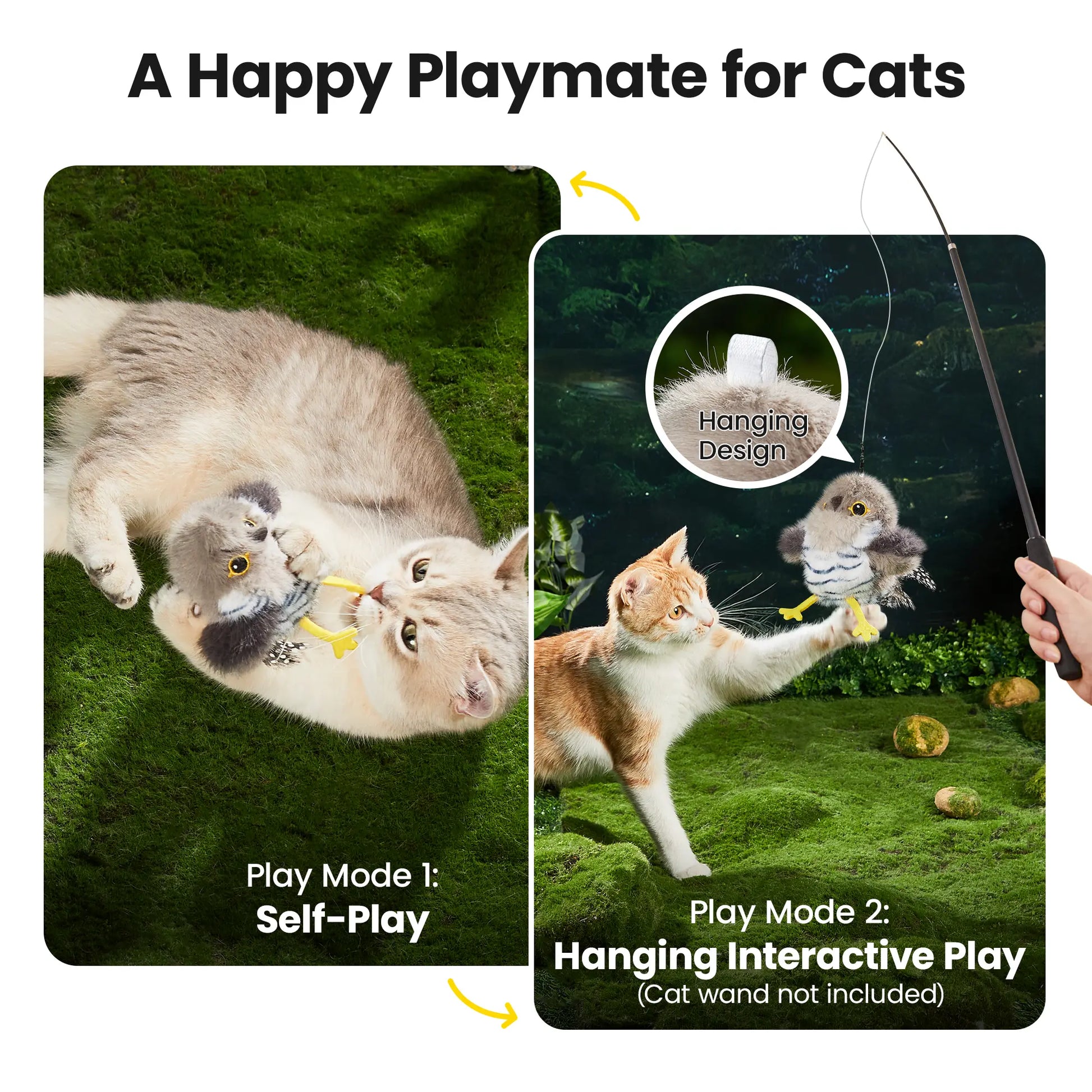 Potaroma Interactive Flapping Bird Cat Toy – Realistic Chirping & Rechargeable Fun for Cats & Kittens (5.1" – Cuckoo)