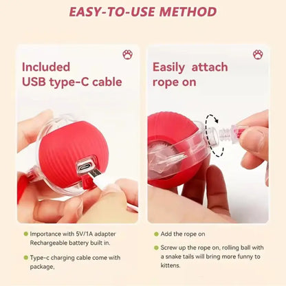 Interactive Silicone Pet Rolling Ball - Smart Obstacle Avoidance Toy with Colorful Plush Tail for Cats and Dogs