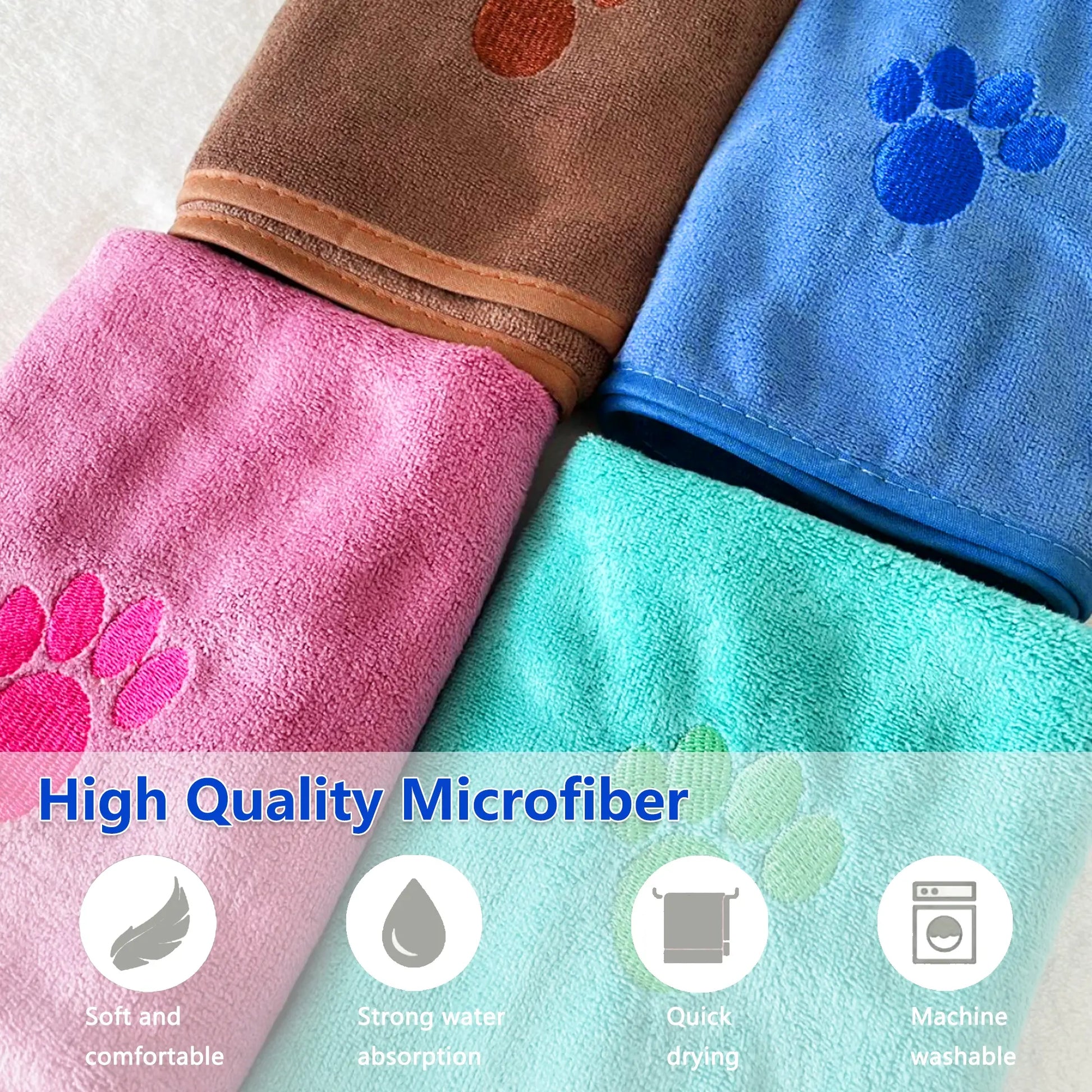 Stylish Pet Embroidered Paws Bathrobe - Universal Absorbent Design for Dogs & Cats, Perfect for Small to Large Breeds!