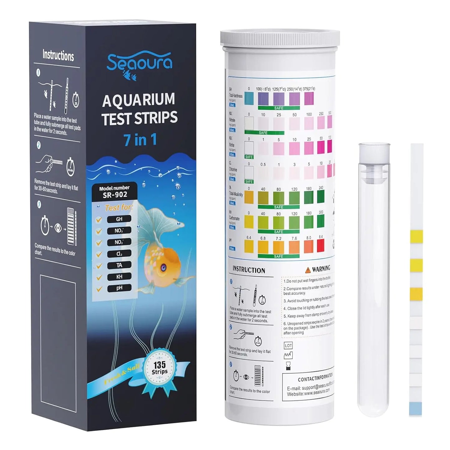 Comprehensive 9-In-1 Aquarium Test Strips - Fast & Accurate Water Testing for Ammonia, Nitrate, pH, Chlorine & More (65 & 135 Ct)