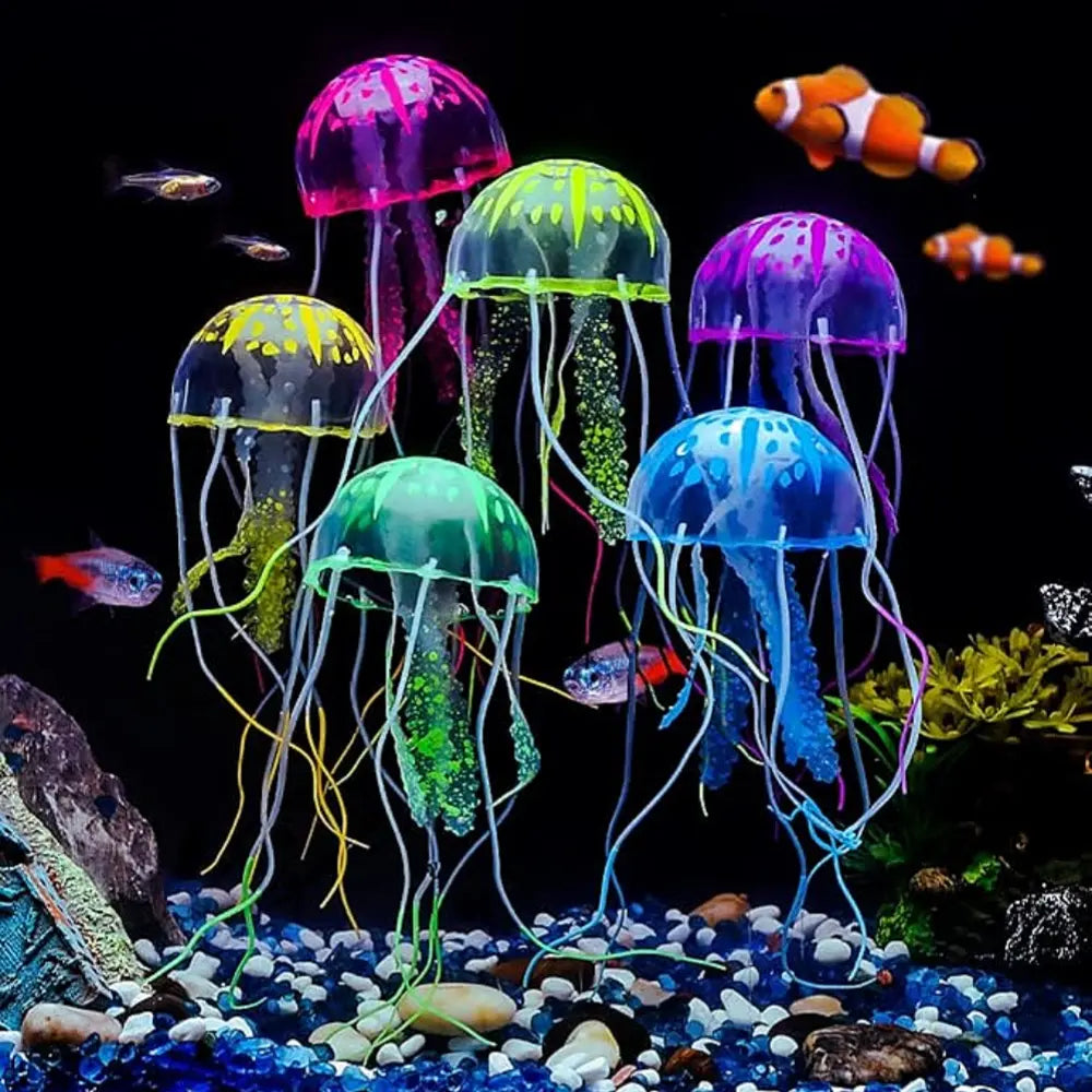Vibrant Fluorescent Jellyfish Set of 3 - Stunning Aquarium Decor for LED Fish Tanks, Floating Realistic Ornaments
