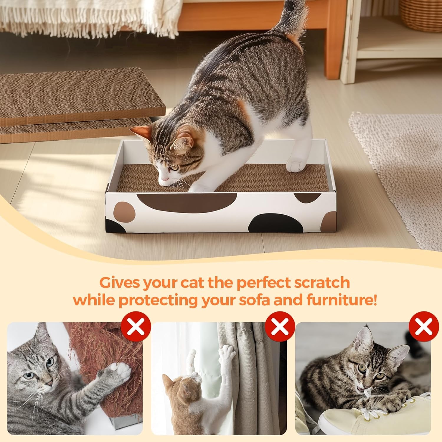 Cat Scratcher Cardboard Indoor - 17"X10" Cat Refill Box with 3 Pcs Scratching Board Reversable Long Lasting Clawing Pad for Cats, Corrugate Scratchers Bed Sofa Couch Furniture Wall Protector
