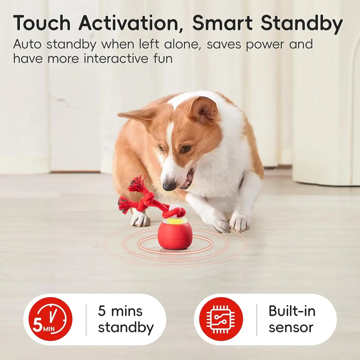 Crazy Ball - Rechargeable Squeaky Toy with Rope for Small & Medium Dogs - Perfect for Playtime & Training - Dark Red
