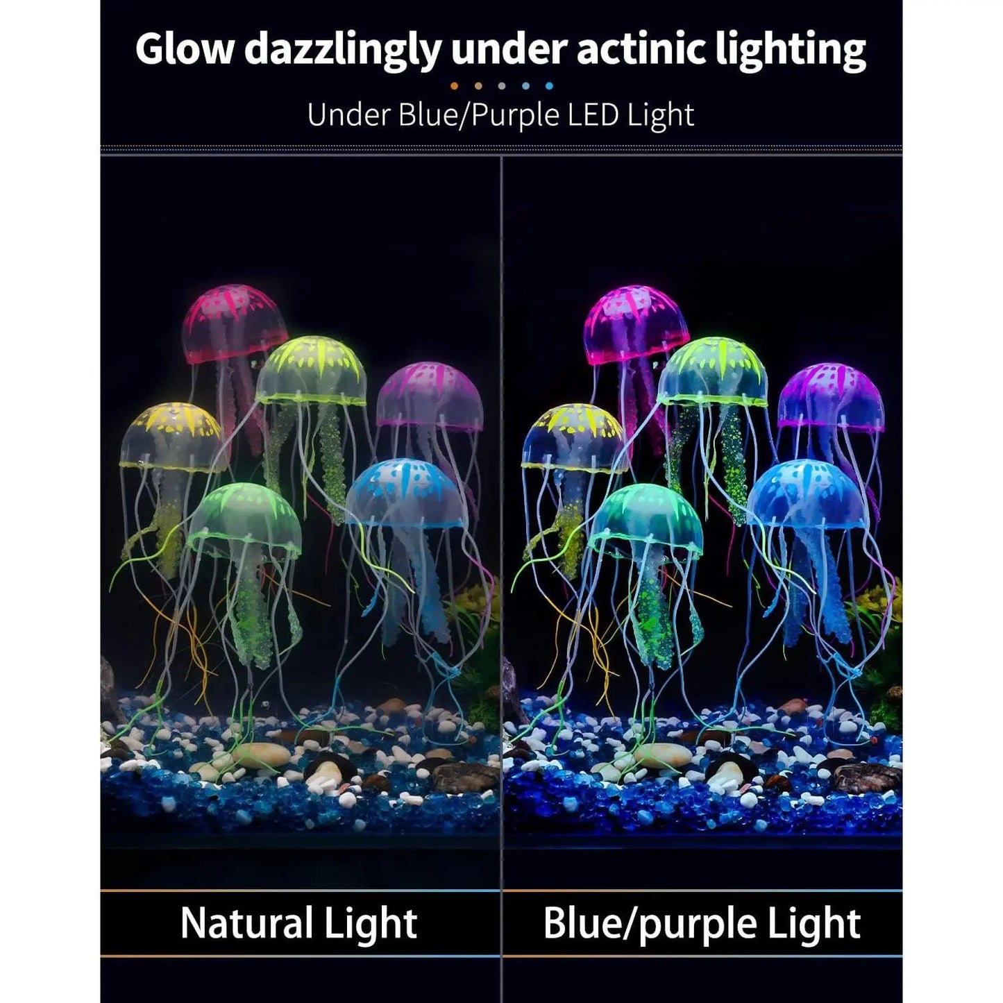 Vibrant 6-Pack Glowing Jellyfish Aquarium Ornaments - Enchanting Underwater Decor