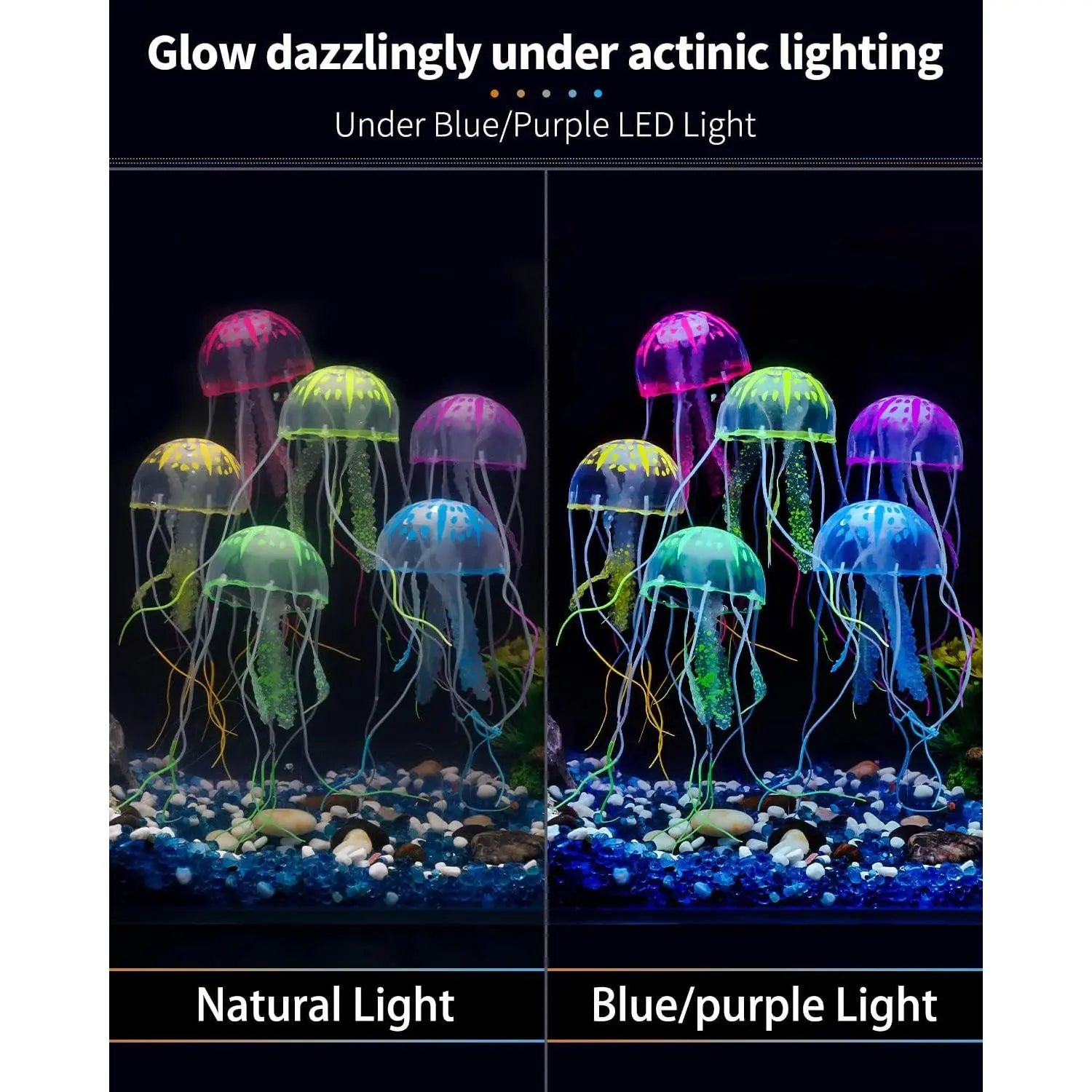 Vibrant 6-Pack Glowing Jellyfish Aquarium Ornaments - Enchanting Underwater Decor