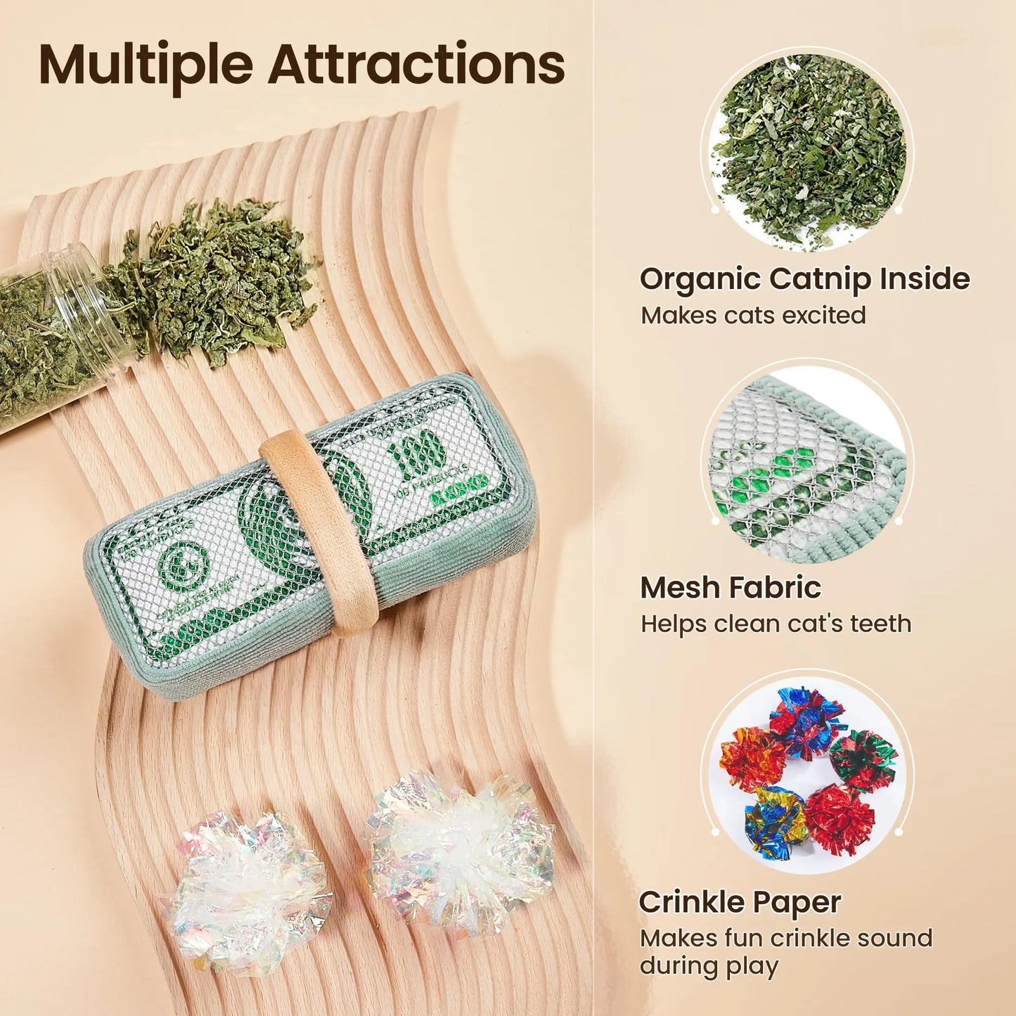  Catnip Dollar Toy - Interactive Kicker for Indoor Kittens, Teeth Cleaning Fun, 6 Inches of Playtime Bliss!
