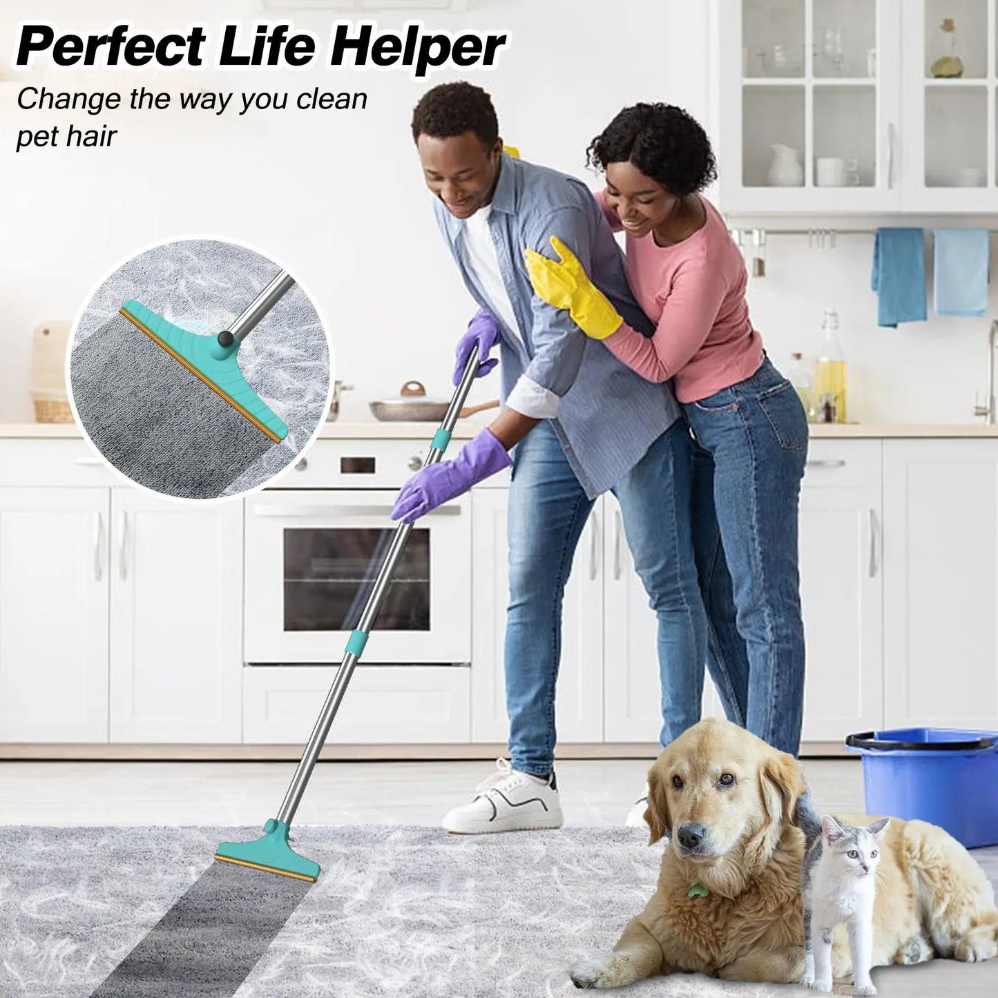 Adjustable Cat Hair Remover Brush - Ultimate Pet Hair Cleaning Tool for Carpets & Floors, Perfect Valentine’s Day Gift!