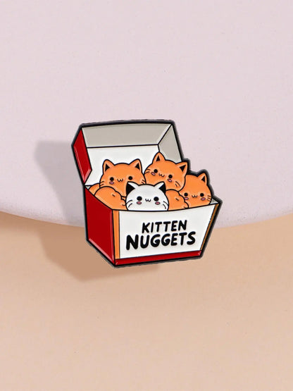 Adorable Kitten Nuggets Cat Food Box Badge - Perfect Gift for Cat Lovers and Trendy Pet Owners!