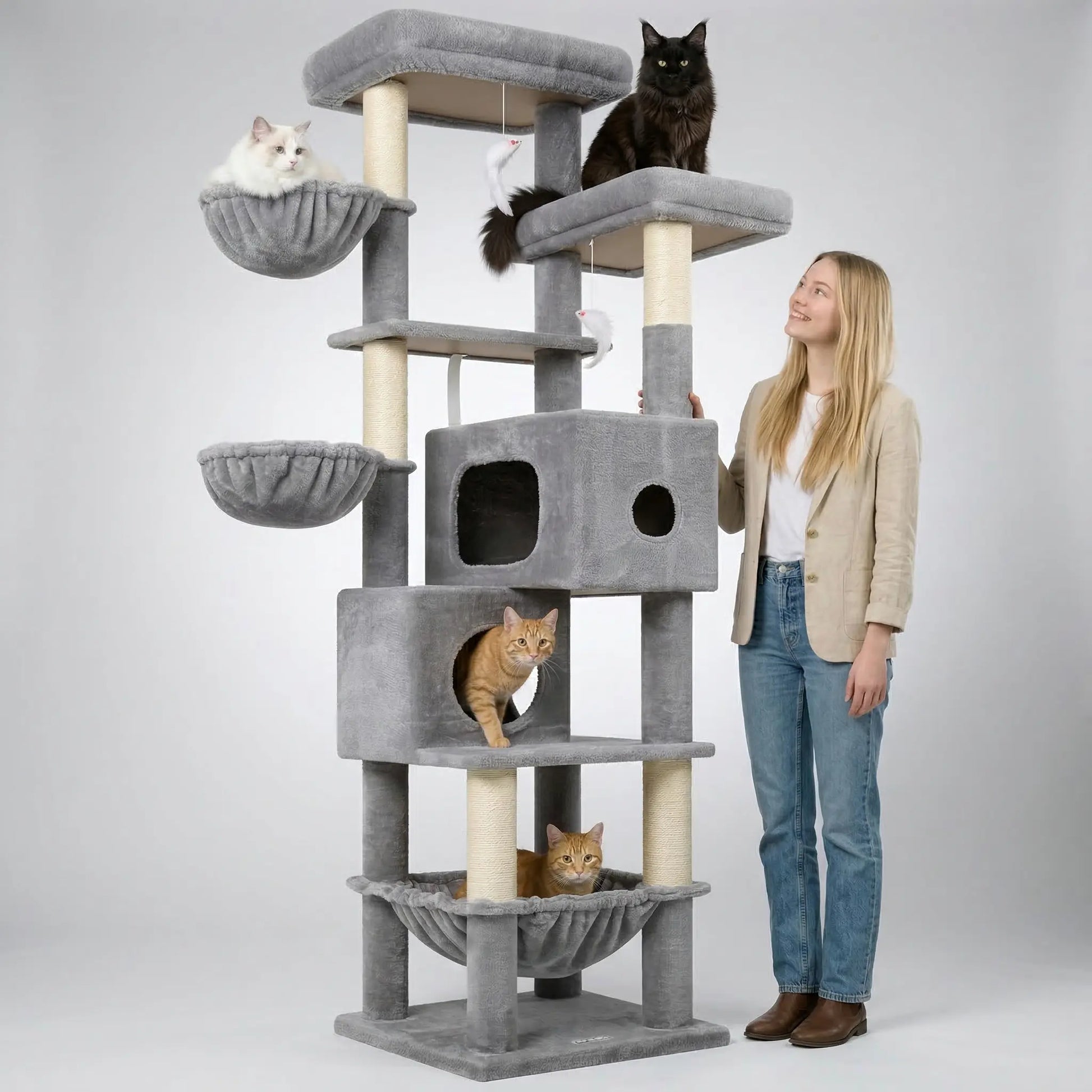 Globlazer S73 - Extra Large 73" Cat Tree Condo with Multi-Level Shelves & 5 Scratching Posts for Ultimate Cat Relaxation