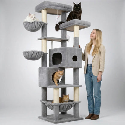 Globlazer S73 - Extra Large 73" Cat Tree Condo with Multi-Level Shelves & 5 Scratching Posts for Ultimate Cat Relaxation