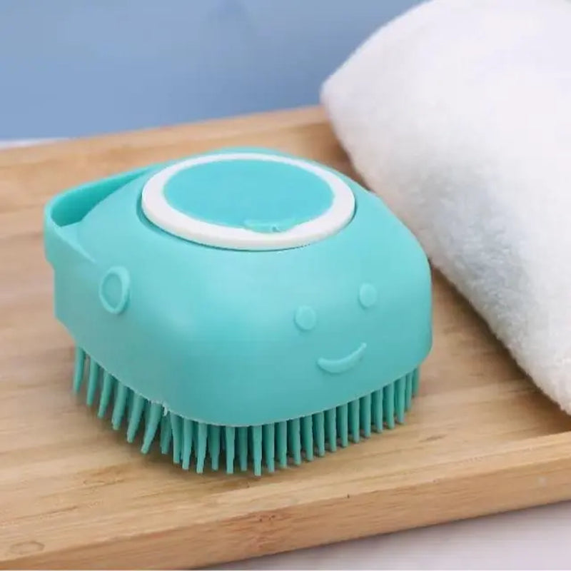 Silicone Pet Bath Brush with Shampoo Dispenser - Perfect Bath Accessory for Dogs & Cats + Ultra-Absorbent Deerskin Towel