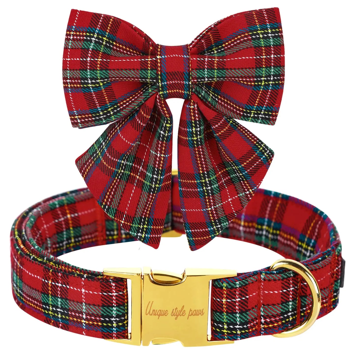 Festive Plaid Dog Collar with Bow Tie - Adjustable Christmas Scottish Tartan for Small to Large Dogs, Perfect Holiday Gift!