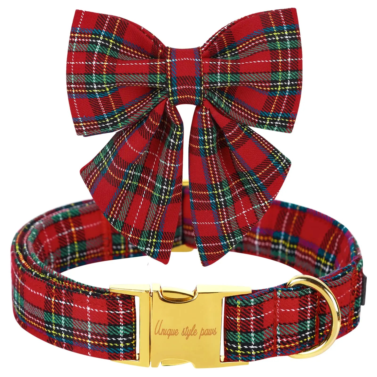 Festive Plaid Dog Collar with Bow Tie - Adjustable Christmas Scottish Tartan for Small to Large Dogs, Perfect Holiday Gift!