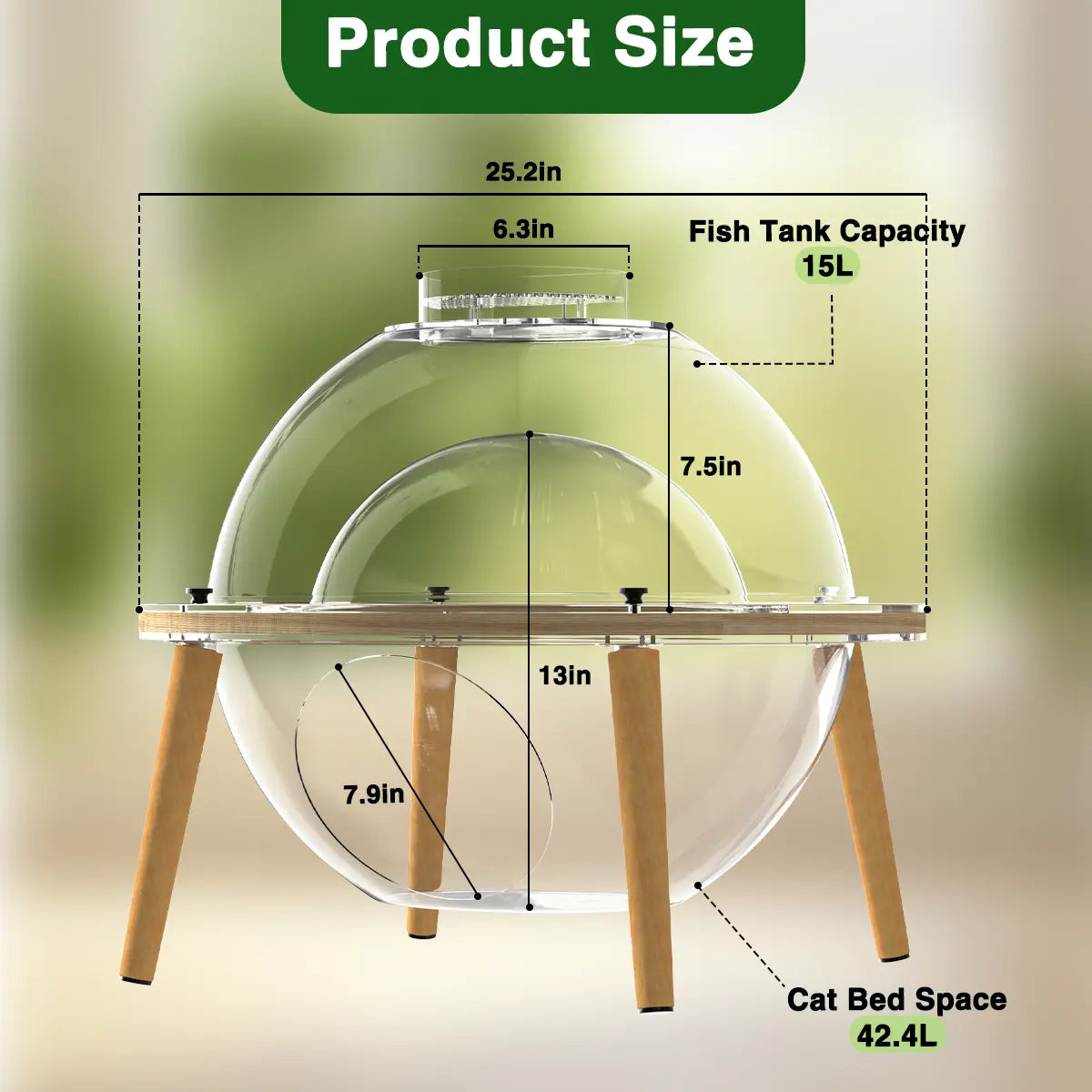 Cat Fish Tank & House Combo - Stylish Wooden Acrylic Aquarium Cat Bed with Decor | Perfect Indoor Gift for Cats