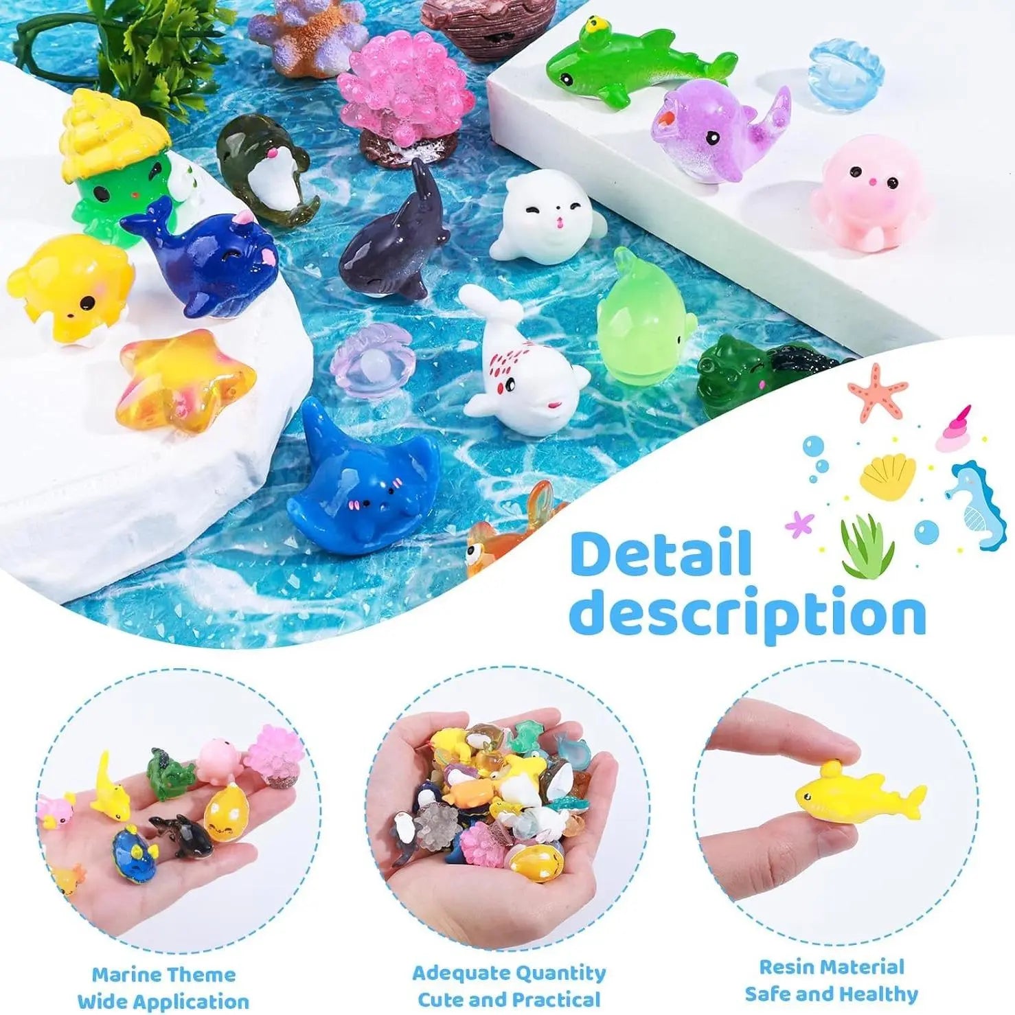 Adorable Miniature Fish & Aquatic Decorations for Fish Tanks - 20/50 Pcs Cute Animal Shapes for Home & Office Micro Landscapes