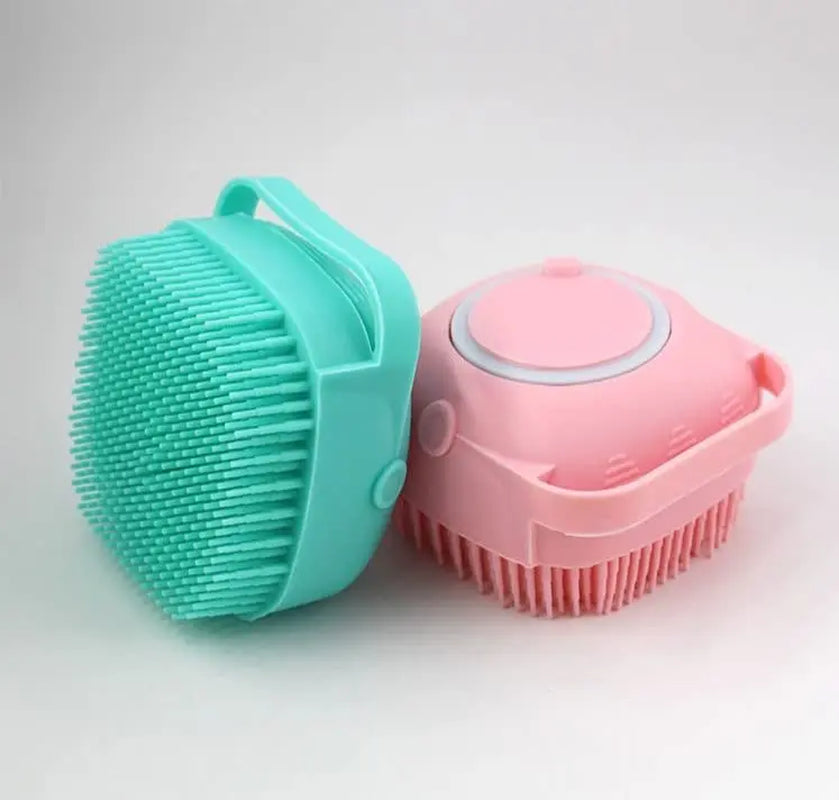 Silicone Pet Bath Brush with Shampoo Dispenser - Perfect Bath Accessory for Dogs & Cats + Ultra-Absorbent Deerskin Towel