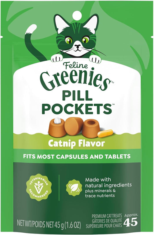 Greenies Feline Pill Pockets Soft Cat Treats, Catnip Flavor, 45 Count
