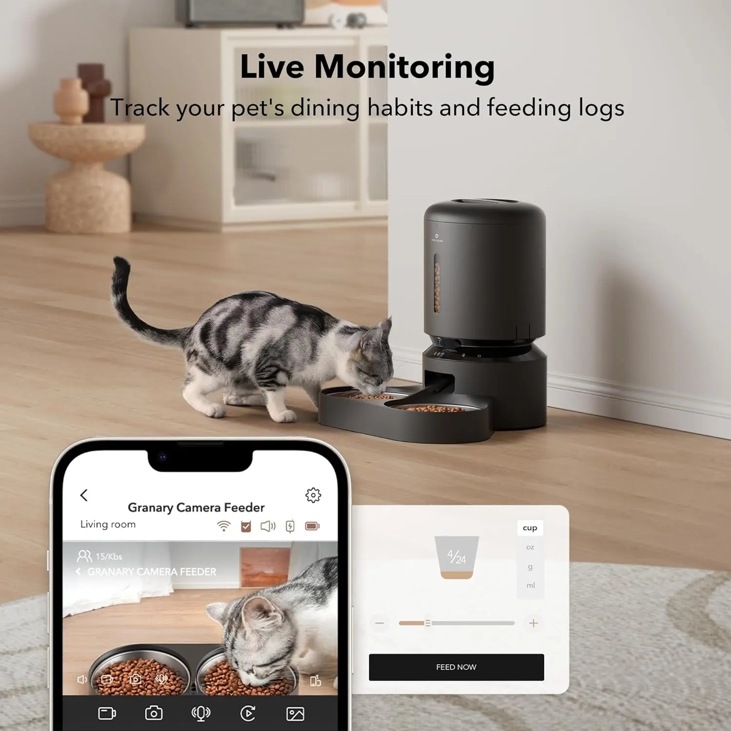 PETLIBRO 5L Automatic Cat Feeder with HD Camera & Night Vision - 2-Way Audio, 5G Wifi, Dual Tray, Alerts for Cats & Dogs - Perfect for Multi-Pet Households