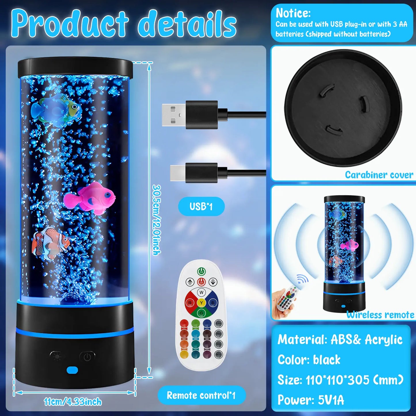 Colorful Bubble Fish Nightlight - Soothing Aquarium Lamp for Kids' Rooms, Living Room, and Parties