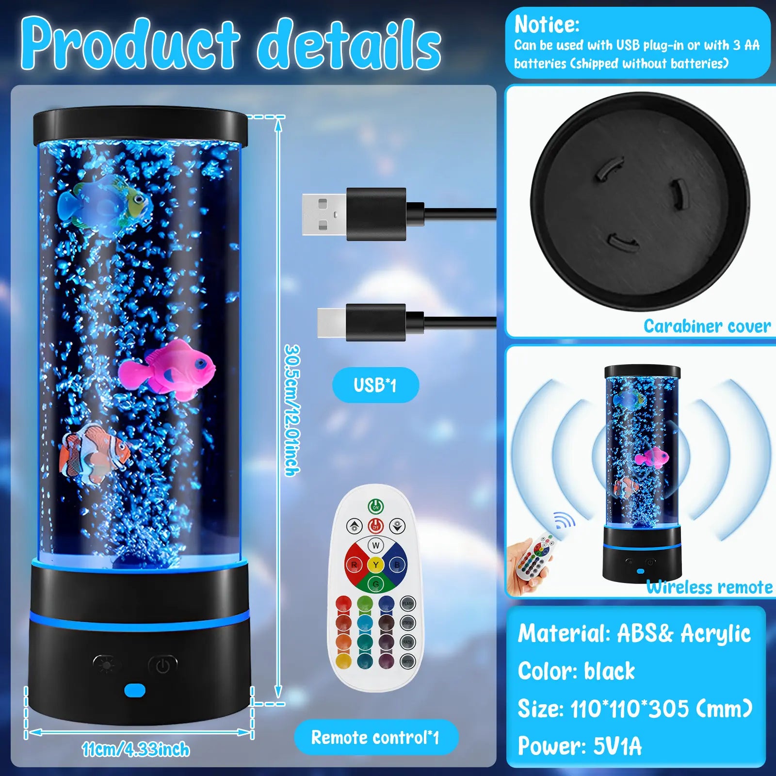 Colorful Bubble Fish Nightlight - Soothing Aquarium Lamp for Kids' Rooms, Living Room, and Parties