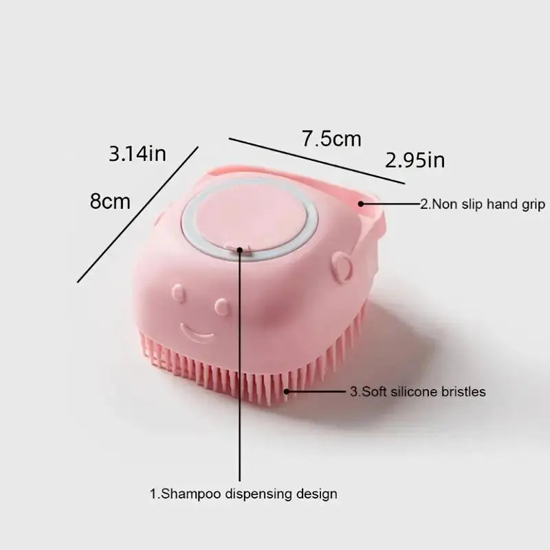 Silicone Pet Bath Brush with Shampoo Dispenser - Perfect Bath Accessory for Dogs & Cats + Ultra-Absorbent Deerskin Towel