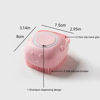 Silicone Pet Bath Brush with Shampoo Dispenser - Perfect Bath Accessory for Dogs & Cats + Ultra-Absorbent Deerskin Towel