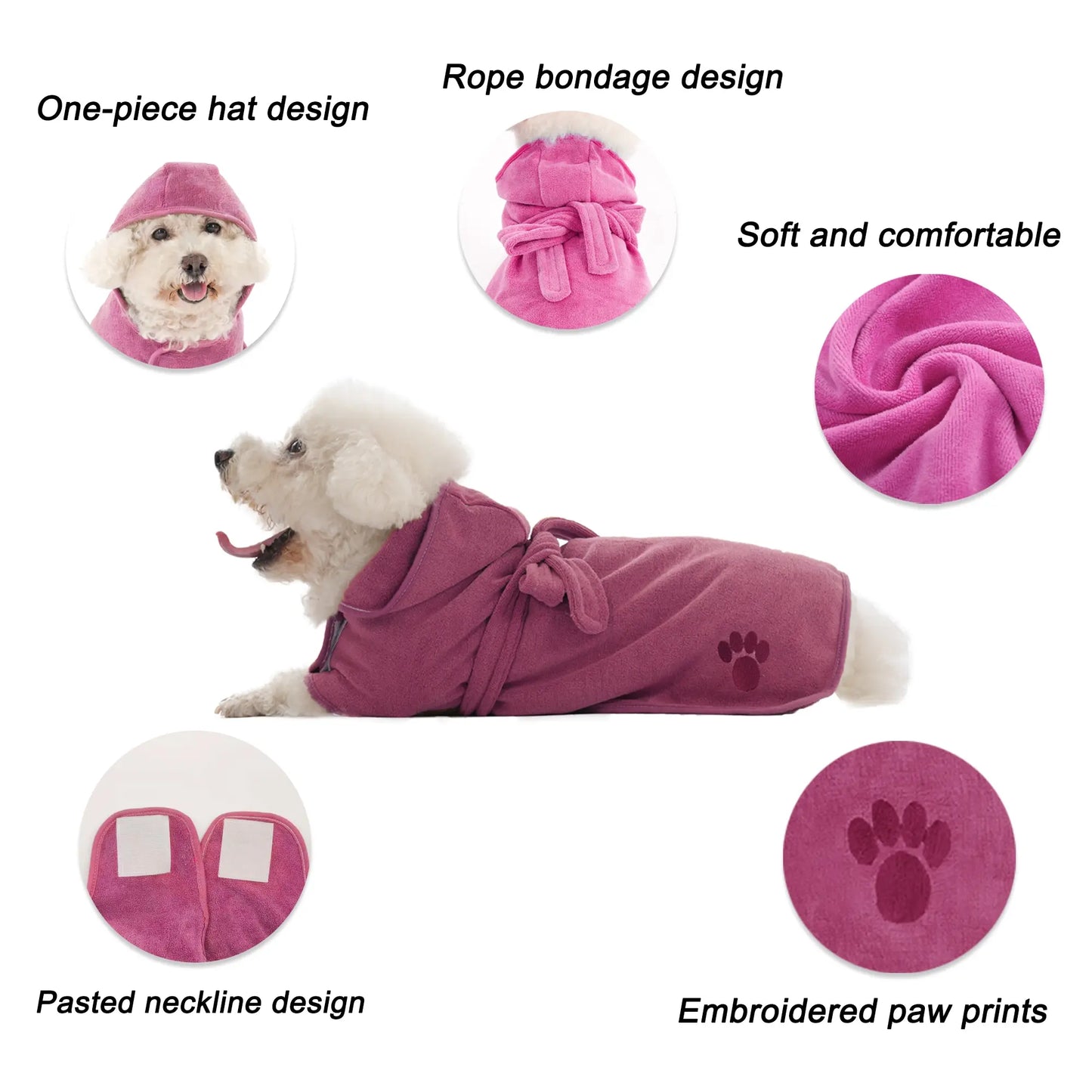 Stylish Pet Embroidered Paws Bathrobe - Universal Absorbent Design for Dogs & Cats, Perfect for Small to Large Breeds!