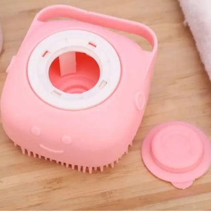 Silicone Pet Bath Brush with Shampoo Dispenser - Perfect Bath Accessory for Dogs & Cats + Ultra-Absorbent Deerskin Towel