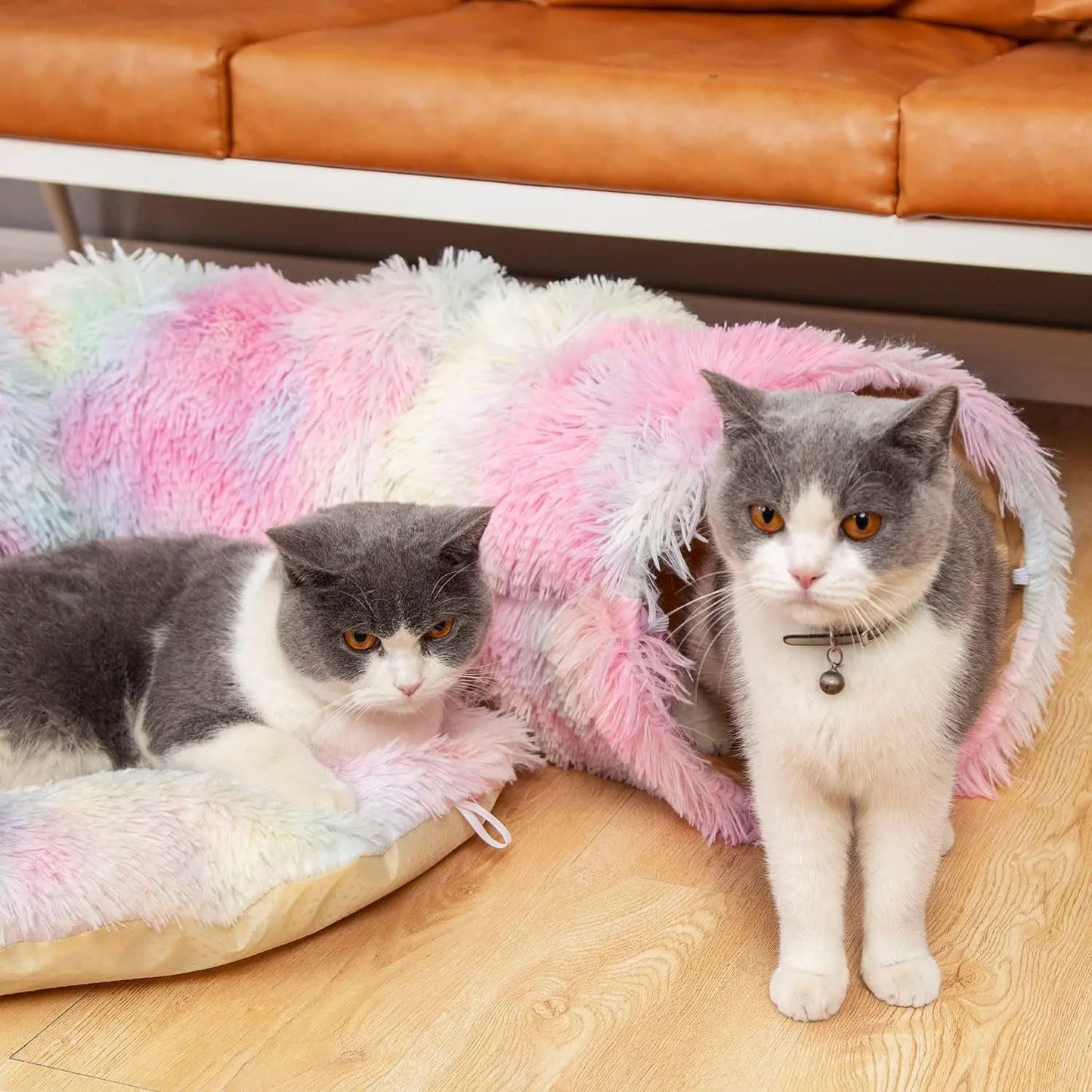 Cozy Plush Two-in-One Cat Tunnel Bed & Nest - Winter Warmth for Multiple Cats, Soft Non-Slip Design