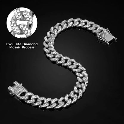 Stylish Silver Diamond Cuban Link Dog Collar - 16 Inch Metal Chain Necklace for Large, Medium & Small Dogs and Cats