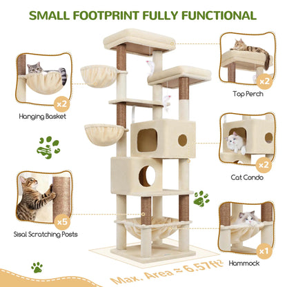 Globlazer S73 - Extra Large 73" Cat Tree Condo with Multi-Level Shelves & 5 Scratching Posts for Ultimate Cat Relaxation