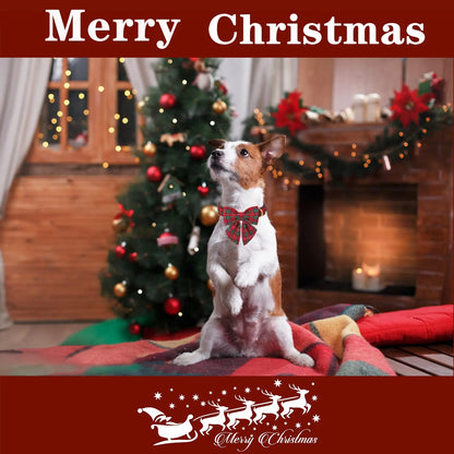 Festive Plaid Dog Collar with Bow Tie - Adjustable Christmas Scottish Tartan for Small to Large Dogs, Perfect Holiday Gift!