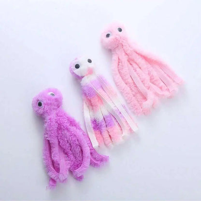 Adorable Cartoon Octopus Cat Toy - Durable Plush Teaser & Chew Toy for Cats & Dogs (Available in 1 or 3 Count)