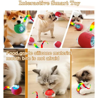 Interactive Silicone Pet Rolling Ball - Smart Obstacle Avoidance Toy with Colorful Plush Tail for Cats and Dogs
