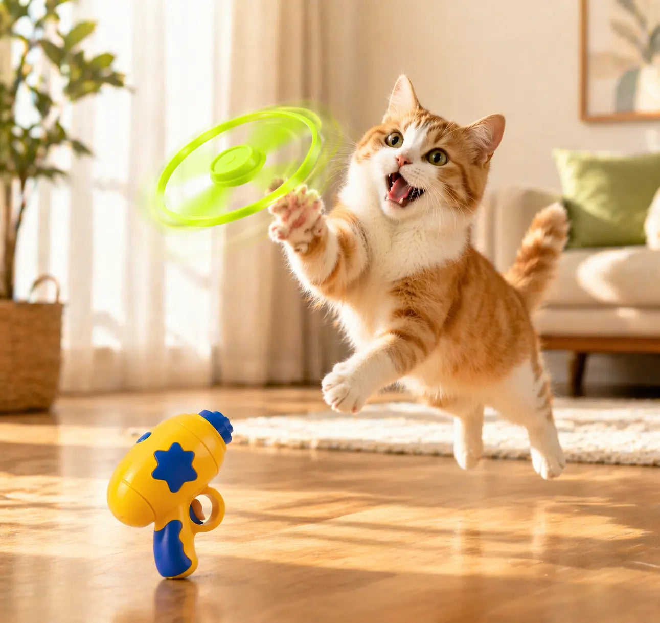 Engaging 6-Piece Interactive Cat Toy Set - Flying Disc & One-Click Spinner for Indoor Fun & Exercise