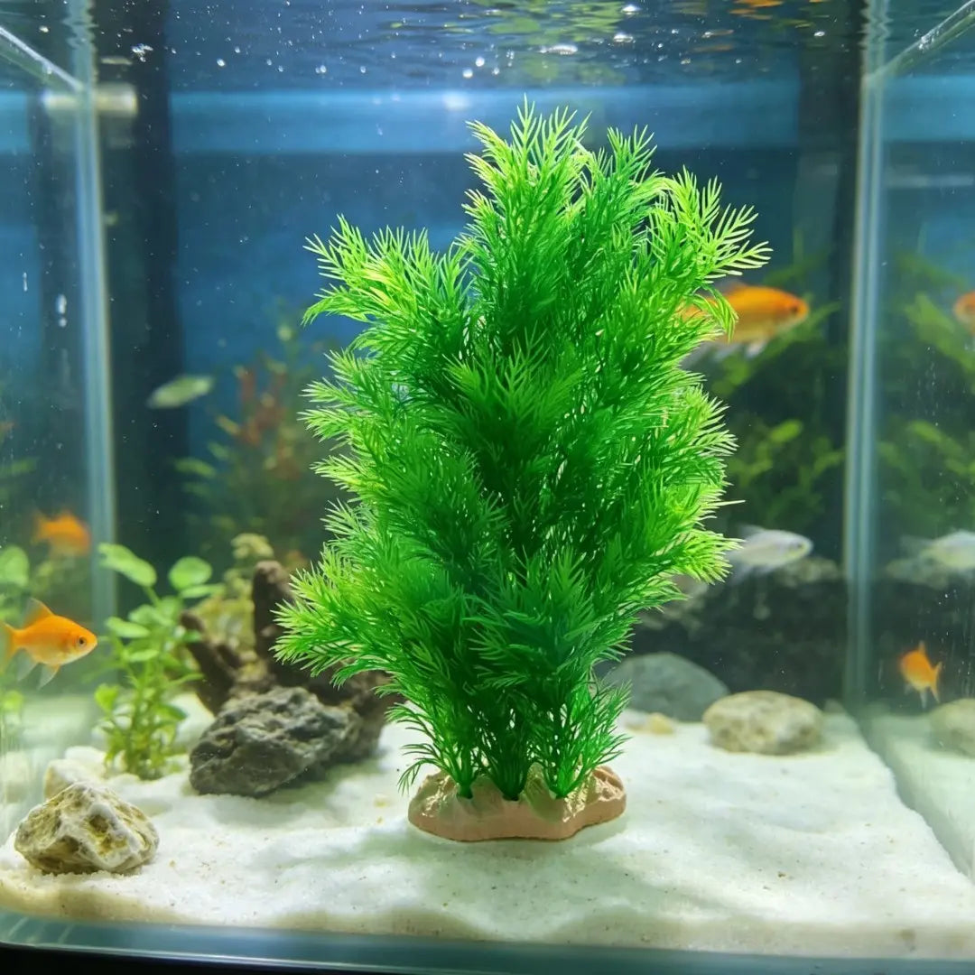 Vibrant 26Cm Artificial Basil Plant for Aquariums - Perfect for Freshwater & Saltwater Tanks with Sturdy Ceramic Base