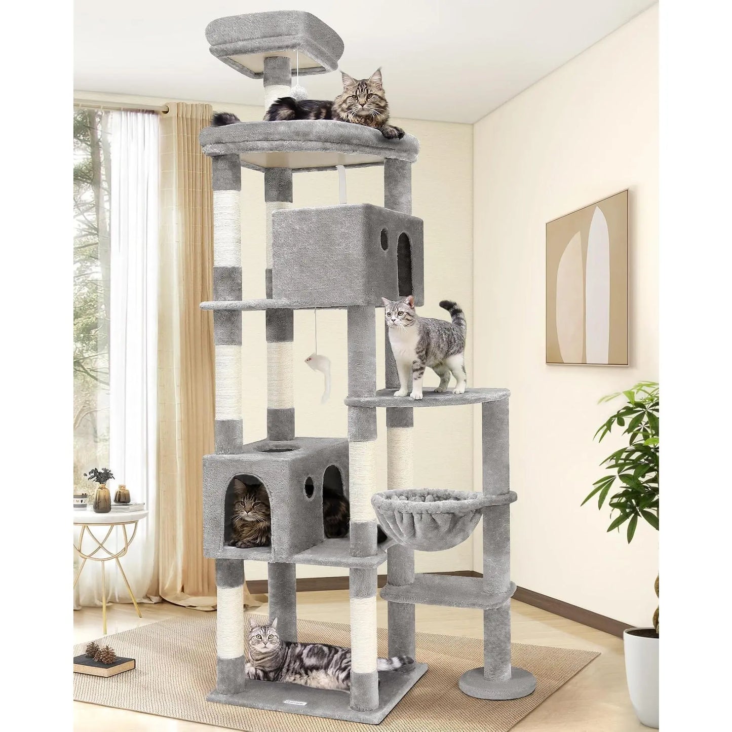 Ultimate XXL Cat Tree - 83 Inch Indoor Tower for Large Cats, Heavy Duty Design with 9 Posts - Dark Grey