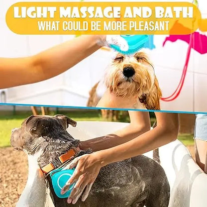 Silicone Pet Bath Brush with Shampoo Dispenser - Perfect Bath Accessory for Dogs & Cats + Ultra-Absorbent Deerskin Towel