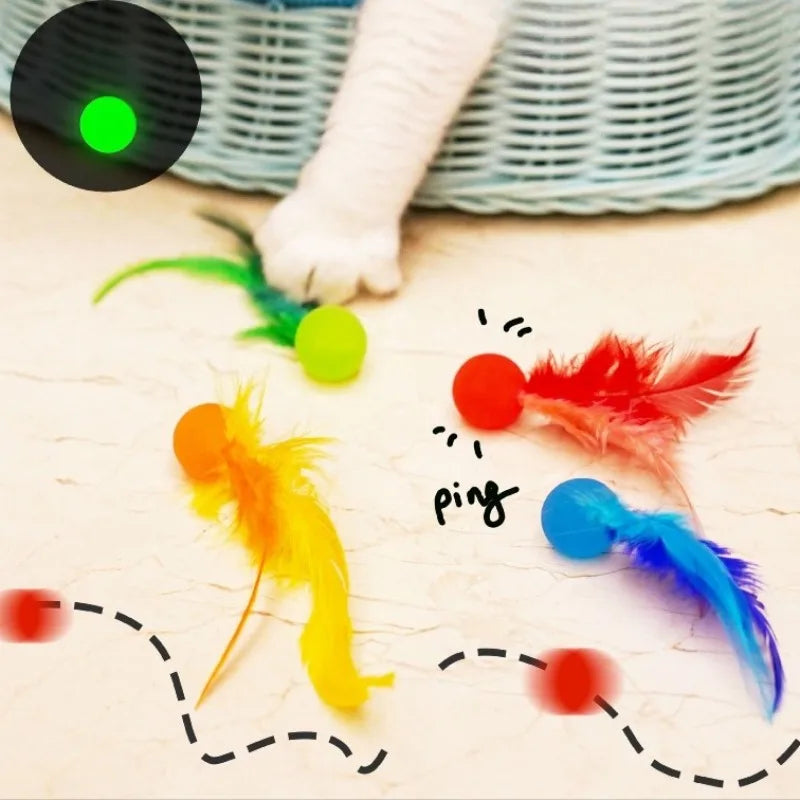 Exciting Cat Interactive Feather Toy - Colorful Bouncing Ball for Endless Indoor Fun!