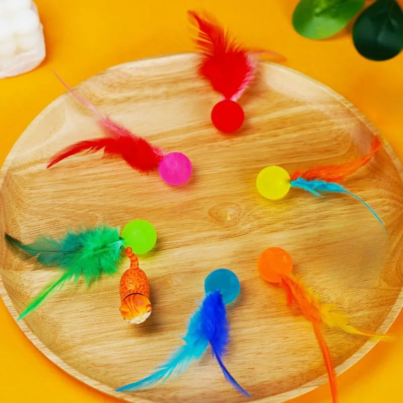 Exciting Cat Interactive Feather Toy - Colorful Bouncing Ball for Endless Indoor Fun!