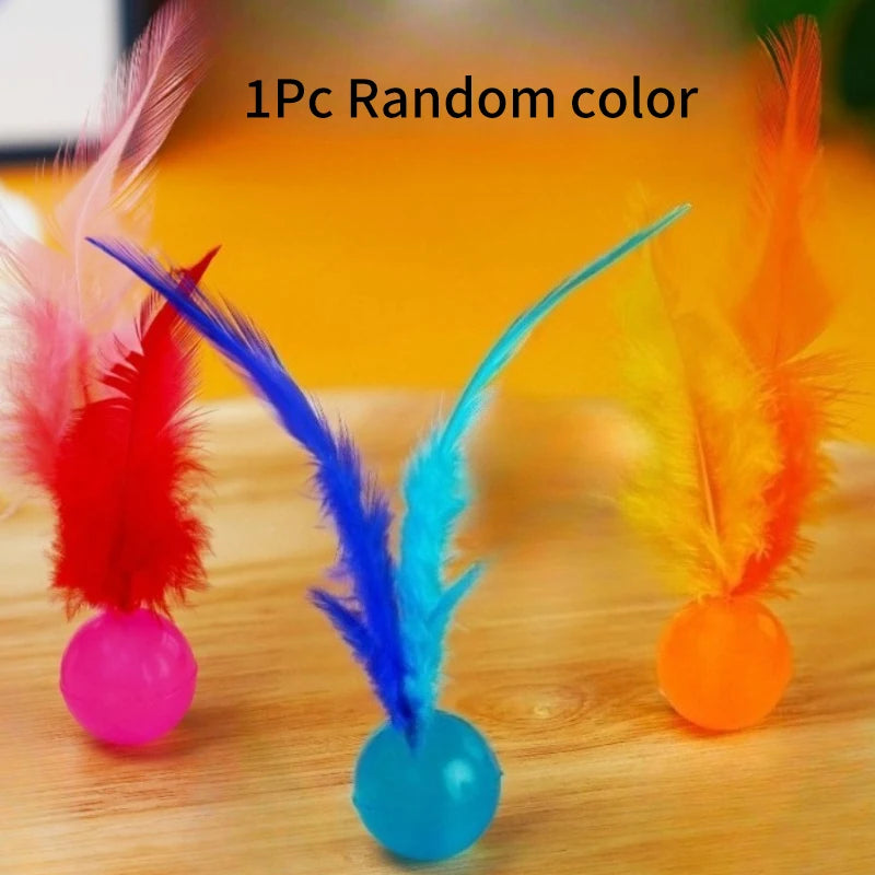 Exciting Cat Interactive Feather Toy - Colorful Bouncing Ball for Endless Indoor Fun!