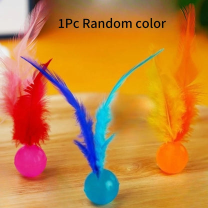 Exciting Cat Interactive Feather Toy - Colorful Bouncing Ball for Endless Indoor Fun!