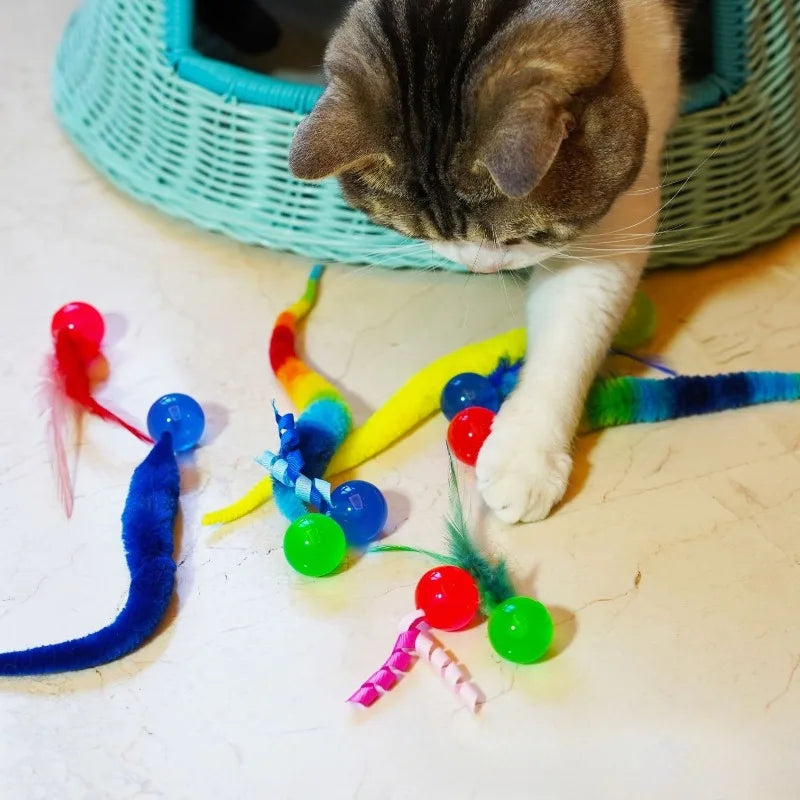 Exciting Cat Interactive Feather Toy - Colorful Bouncing Ball for Endless Indoor Fun!