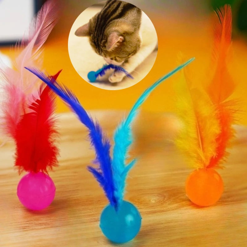 Exciting Cat Interactive Feather Toy - Colorful Bouncing Ball for Endless Indoor Fun!
