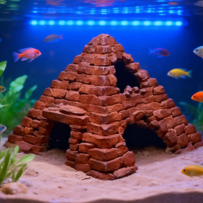 Eco-Friendly 3D Printed Fish Hideout House - Pyramid Shaped Underwater Cave for Small Aquariums